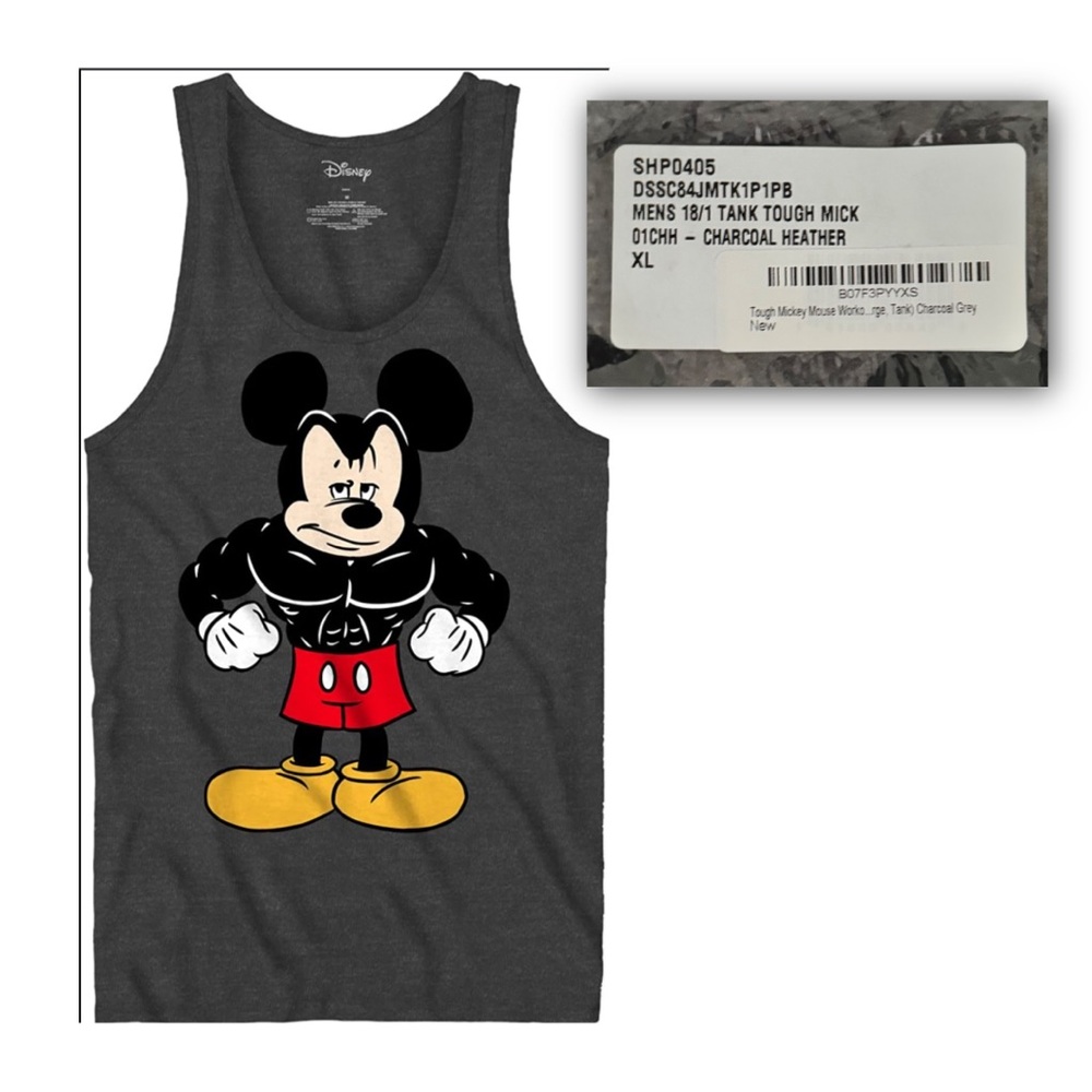 Tough Mickey Mouse Disney Tank Top | XL Charcoal Heather | Rare Sold Out! | New